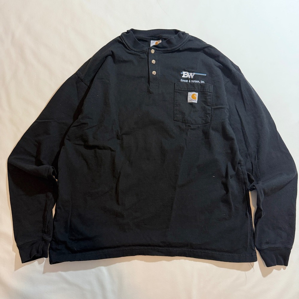 Carhartt Henley Shirt Mens XL Black Long Sleeve Workwear Pocket Tee Logo